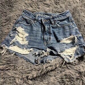 American Eagle Outfitters Women's Ripped Blue Jean Shorts